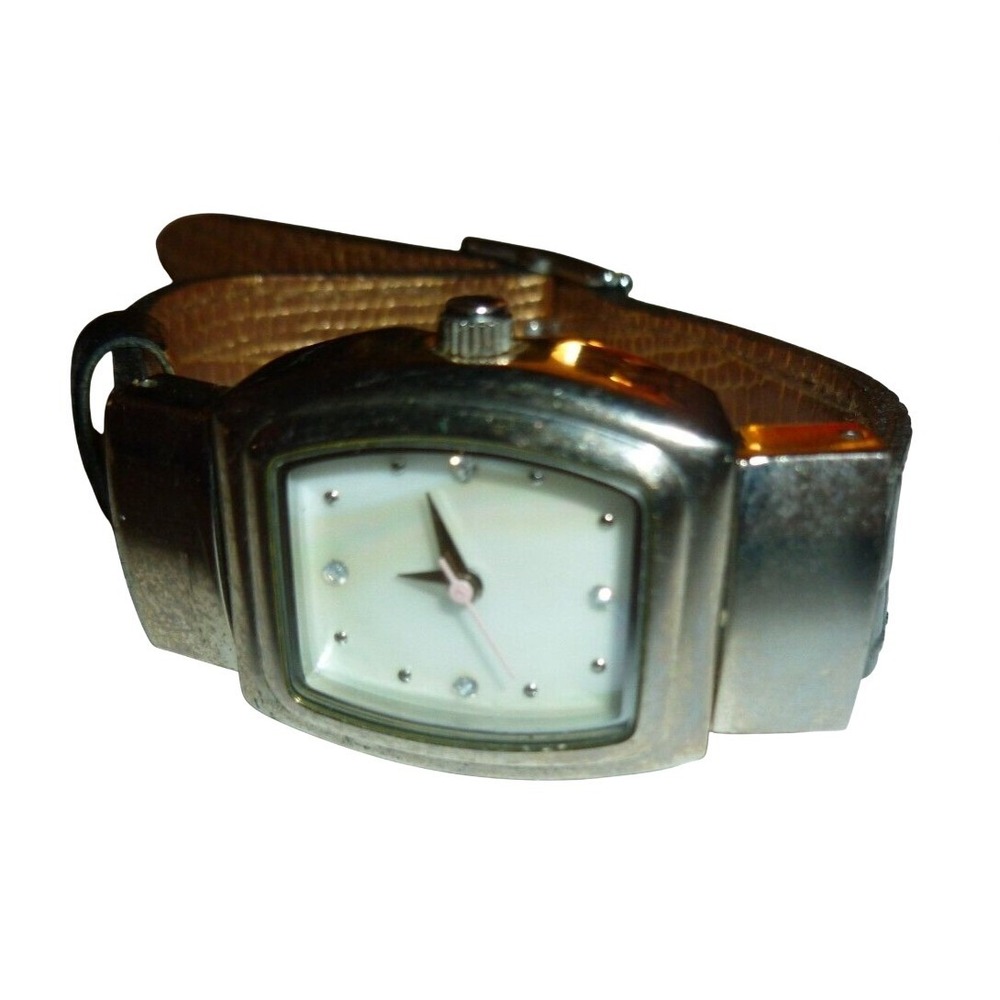 Mary Kay Watch Silver Tone Mother of Pearl Dial Black Leather Band USA Movt